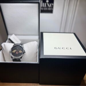 Gucci Black and Gold Watch with Bee Motif
